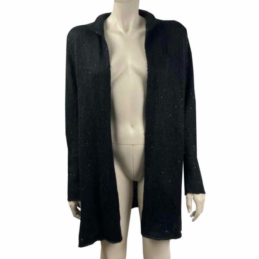 J. Jill‎ Black Sequin Covered Long Line Open Cardigan